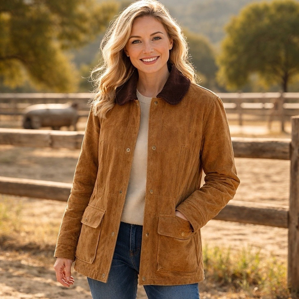 Zara Suede Leather Barn Coat Jacket Brown Camel Luxury Old Money Ranch S
